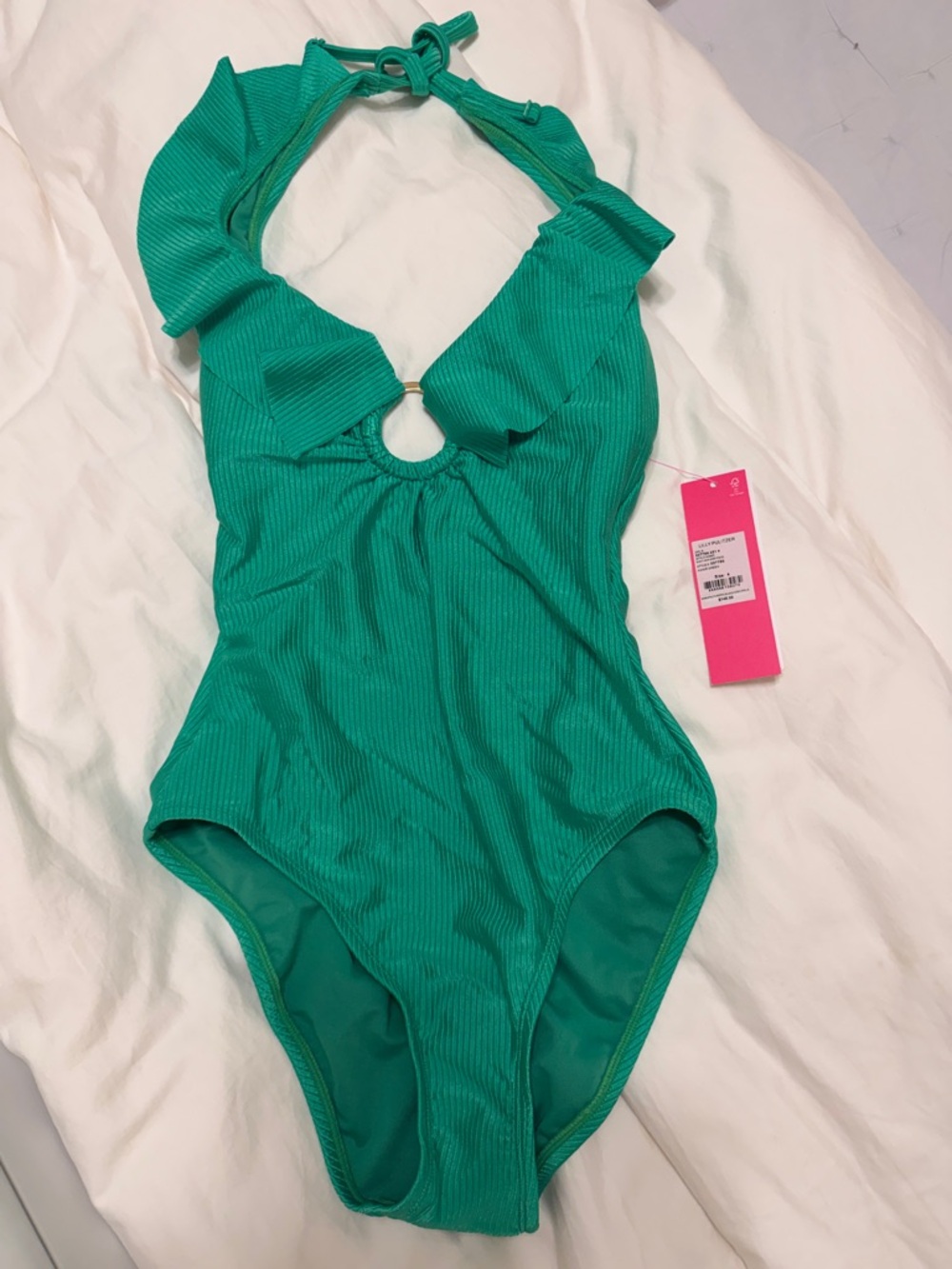 Lilly Pulitzer jade green Ribbed Halter One-Piece Swimsuit with Ring Detail